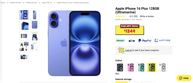 JB Hi-Fi: Apple iPhone 16 Plus 128GB – $1,349 only